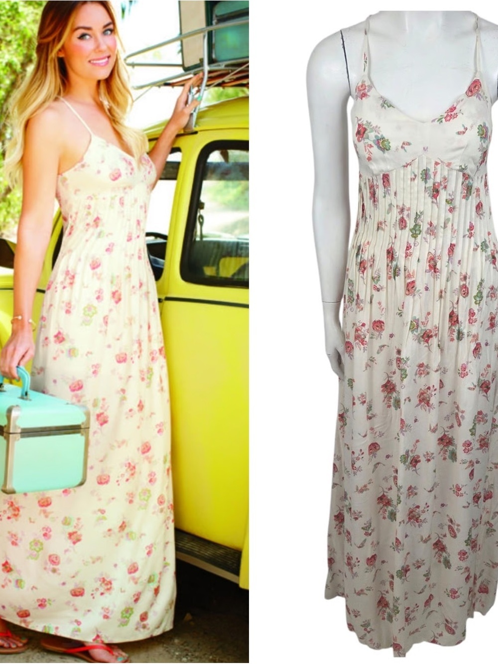 LC Lauren Conrad Cream Maxi Dress with Pink Floral Print
